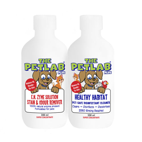 PetLab PLUS™ 300ml Urine Stain & Odour Remover + Healthy Habitat Disinfectant Super Concentrate - Starter Pack