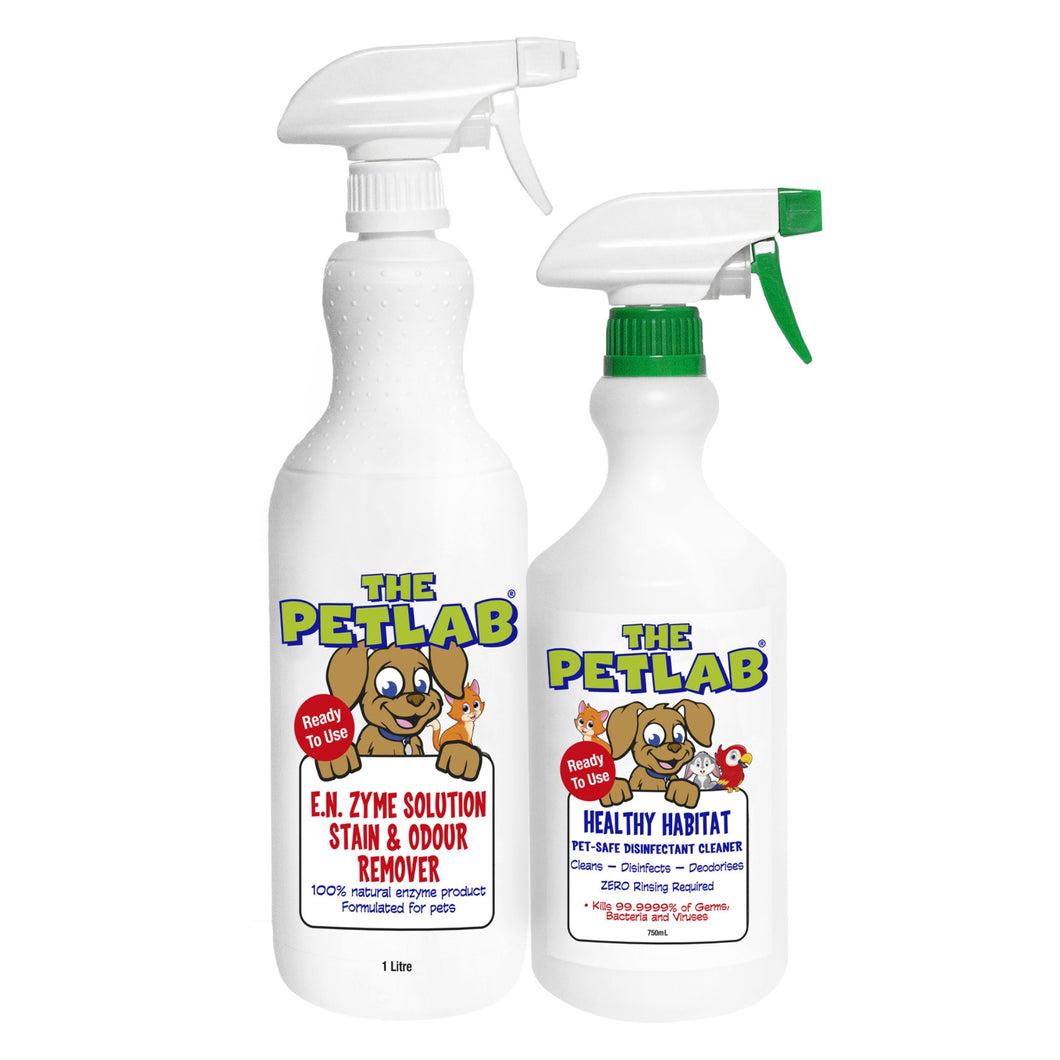 PetLab 1L Urine Stain & Odour Remover + 750ml Healthy Habitat Disinfectant Ready To Use Formula - Starter Pack